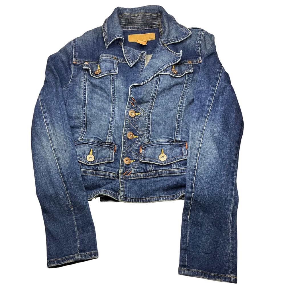 Christopher Blue Denim Jacket Cropped Fitted Button Up Jean‎ Jacket Large